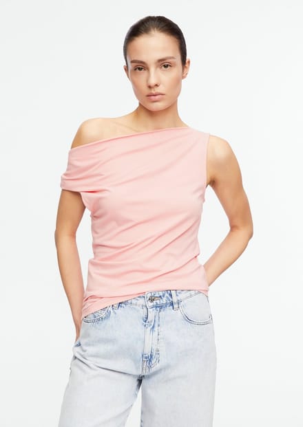 Vloeiende Top met Asymmetrische Drapage bij de Hals Dames COMMA