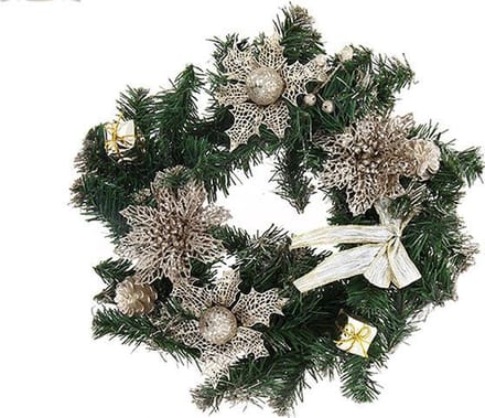 Kerst kroon deur 40cm champagne - Plastic - SILUMEN