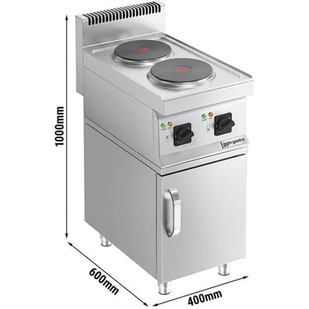 GGM Gastro Elektrisch fornuis - MARIO 600 - 400x600mm - 4,0 kW - 2 platen rond - incl. onderkast met 1 deur zilver