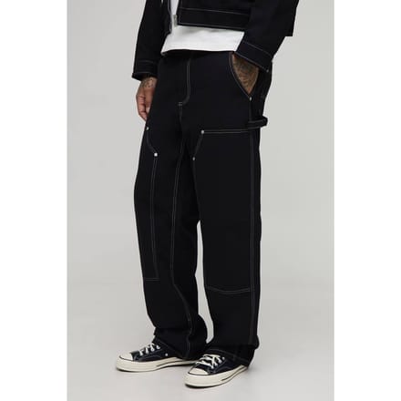 Tall Canvas Relaxed Fit Worker Trousers | Black | Size 52