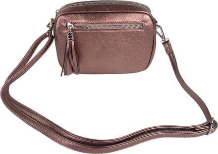 Flora&Co - Paris - metallic Crossbody handtas - instelbare riem 130 cm - donkerbruin