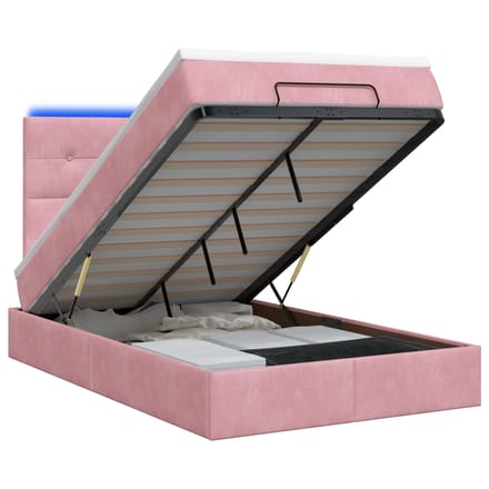 vidaXL - Ottomaanse - Bed - met - Matras - en - LED - Roze - 120 - x - 200 - cm - fluweel
