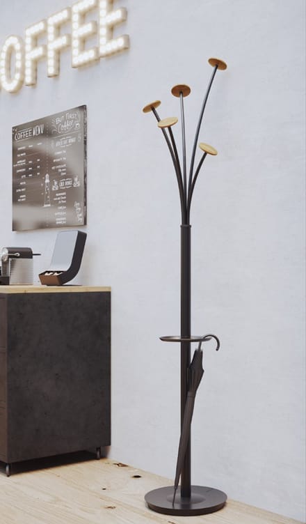 ALBA FESTY - Kapstok met 5 haken - Hout/Wit - Hoogte 175cm