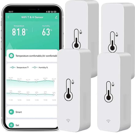 4-Pack WiFi Thermometer Hygrometer Sensor met Externe Sensor en Tuya App Melding