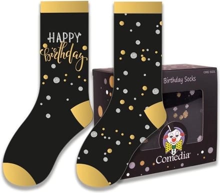 Witbaard Cadeausokken Birthday Polykatoen Zwart/goud 2-delig