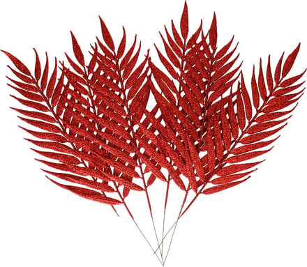 Othmar Decorations Kerst decoratie insteek bladeren - 6x stuks - rood - 29 cm - takjes - kerstversiering