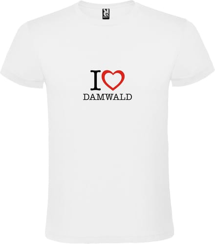 Wit T shirt met print van 'I love Damwald' print Zwart / Rood size S