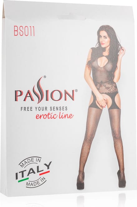Zwarte catsuit - Jarretel look