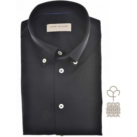 John Miller Overhemd Button Down Plain Color Cotton Tricot Zwart / male