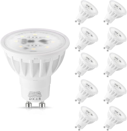 GU10 LED-Lampen 6000K Koel Wit - 10 Stuks Energiebesparende 5,5W Spots