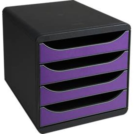 Exacompta Big Box Plus Iderama paars, 4 open laden A4/A4+/24x32 cm, geruisloos met stop, stapelbaar