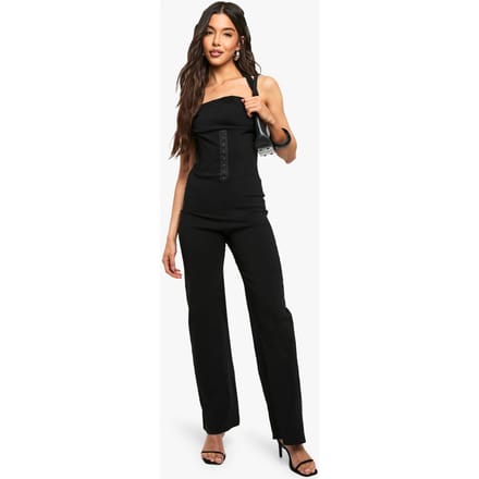 boohoo Dames Bengaline Halterneck Korset Jumpsuit | Black | Maat: 14