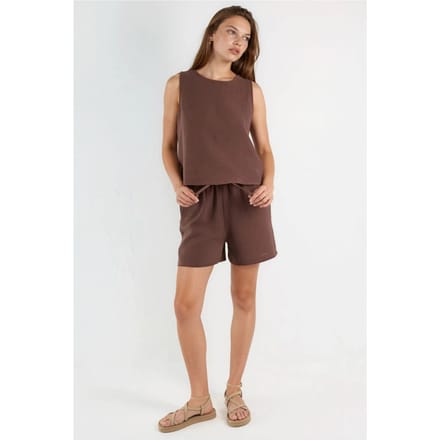 Mouwloze Muslin Blouse en Shorts Set