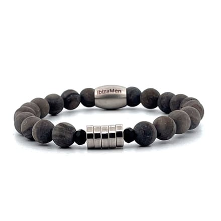 IbizaMen KIDS - jongens armband - grijs edelsteen - rvs - 6mm- 15cm