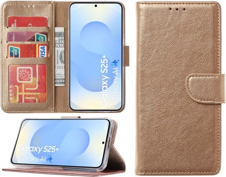 Hoesje Geschikt voor Samsung Galaxy S25 Plus – Arara bookcase met pasjeshouder - Goud