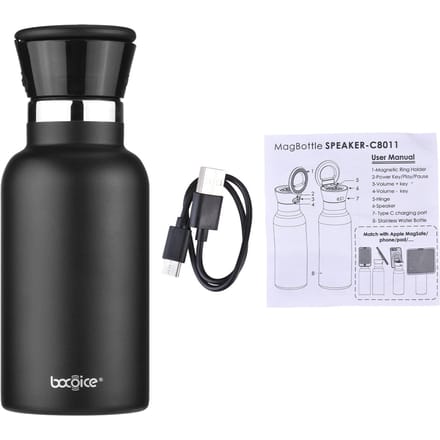 350ml Waterfles met BT-luidspreker Oplaadbare Magnetische Luidspreker Waterfles Roestvrij Staal Water zwart
