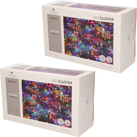 Anna's Collection Clusterverlichting - Set van 2x stuks - 1152 led lampjes - gekleurd - 690 cm - timer - kerstverlichting