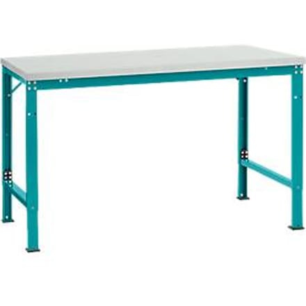 Manuflex basistafel UNIVERSAL Speciaal, 1500 x 1000 mm, melamine lichtgrijs, waterblauw