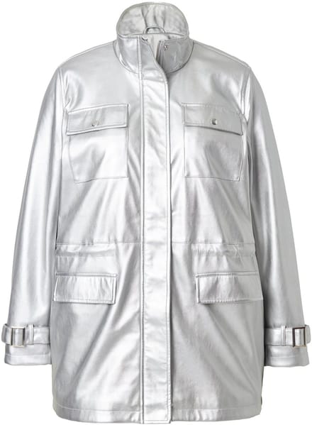 MIAMODA - Dames - Jack leerlook trekkoord in de taille - Zilver - Maat 48