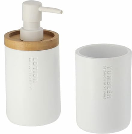 Tendance Badkamer accessoires set 2-delig - Polyresin/bamboe - wit - robuust - matte coating - luxe set