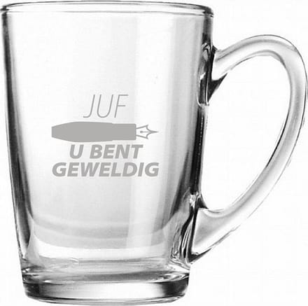 Gegraveerde theeglas 32cl Juf u bent geweldig
