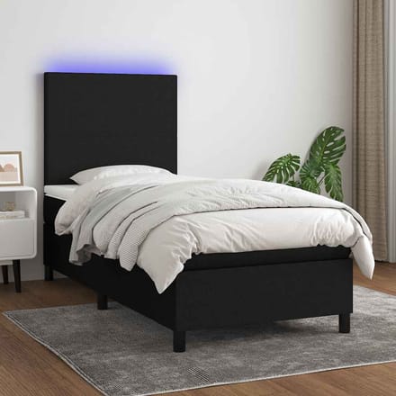 vidaXL - Boxspring - met - matras - en - LED - stof - zwart - 90x200 - cm