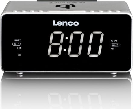 Lenco CR-550SI - Stereo FM Clock Radio with USB and Qi Wireless Smartphone charging - Silver - FM - Stereo