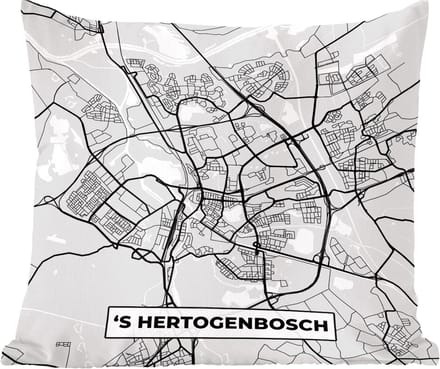 Sierkussens - Kussentjes Woonkamer - 60x60 cm - Stadskaart - 's-Hertogenbosch - Grijs - Wit
