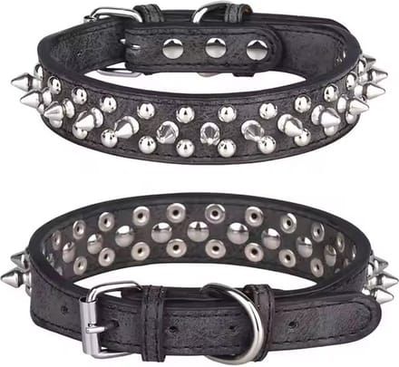 Hetty'S - Stoere hondenhalsband - Met spijkers - Maat M - kleur zwart.