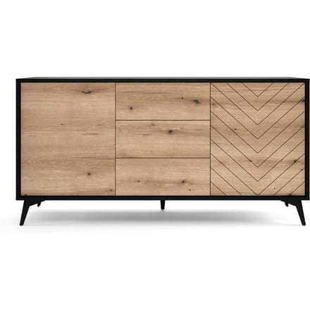 Selsey - BOULIA - Dressoir met lades - visgraat - 154 cm - zwart/eiken