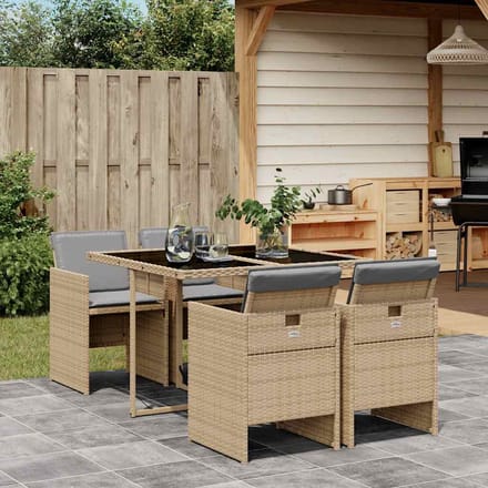 vidaXL - 5-delige - Tuinset - met - kussens - poly - rattan - gemengd - beige