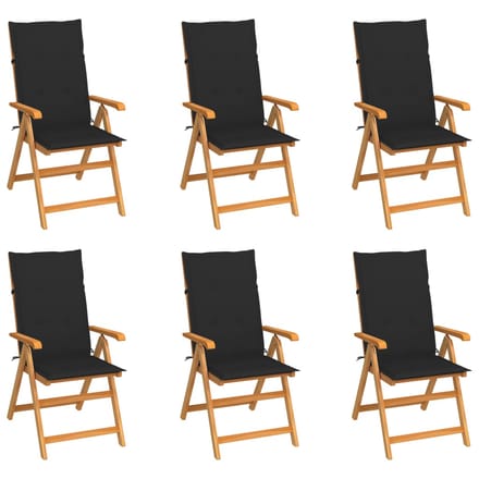 vidaXL - Inklapbare - stoelen - 6 - st - met - zwarte - kussens - massief - teakhout