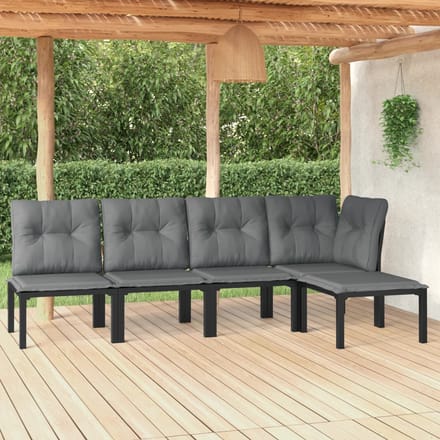 vidaXL - 5-delige - Loungeset - poly - rattan - zwart - en - grijs