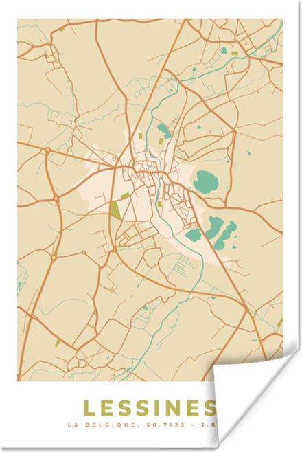 Poster Kaart - Plattegrond - Stadskaart - Vintage - Lessines - 40x60 cm