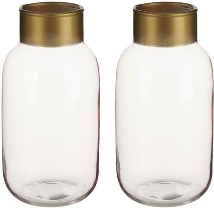 Giftdecor - Bloemenvazen 2x stuks - Glas - roze/goud - 12 x 24 cm