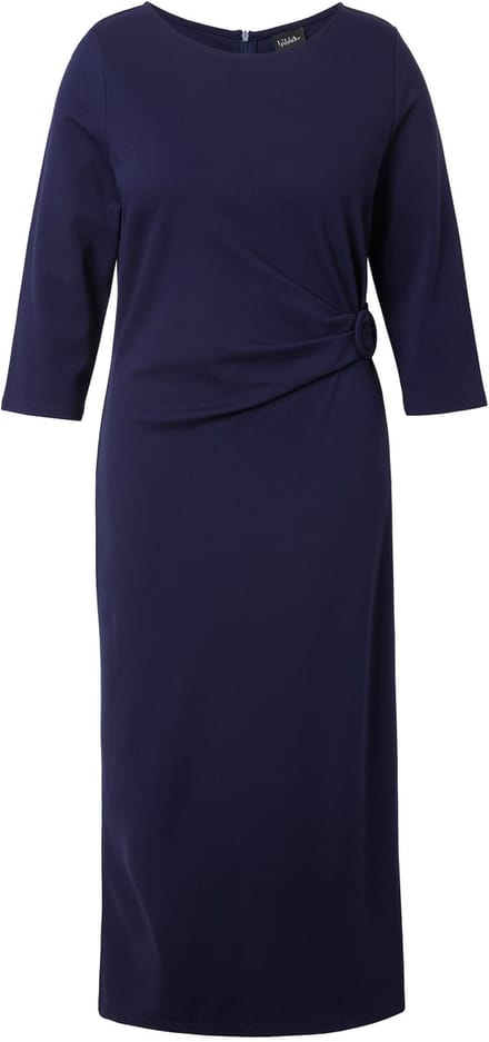 Ulla Popken - Dames - Punto midi-jurk gedrapeerd boothals 3/4-mouwen - Marine - Maat 50+