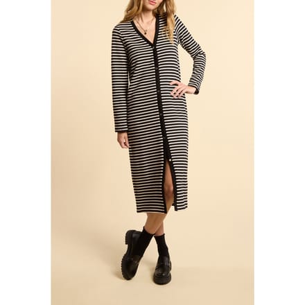 ICode Black Buttoned Sailor-stripe Long Dress Größe: 36 | Midikleider Outlet | Damen | Schwarz