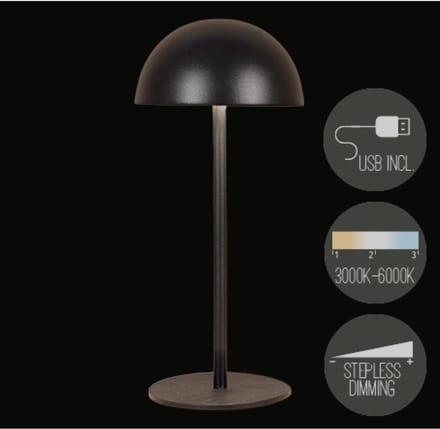 Anna's Collection tafellamp USB zwart LED oplaadbaar dimbaar 9,5x22cm.