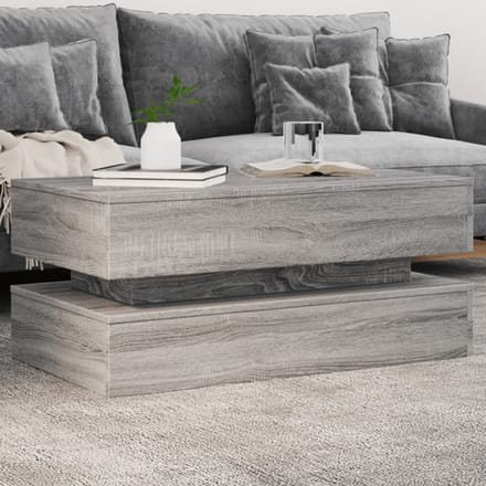 vidaXL - Salontafel - met - LED-verlichting - 90x50x40 - cm - grijs - sonoma - eiken