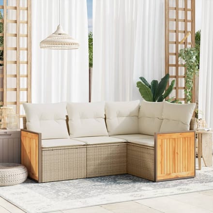 vidaXL - 4-delige - Loungeset - met - kussens - poly - rattan - beige
