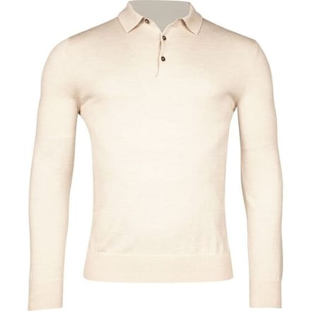 Thomas Maine Trui Merino Pullover Polo Single Knit Ecru Melange / male