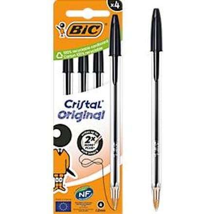 BIC Cristal Original biros zwart, doosje van 4, 1.0 mm, medium punt