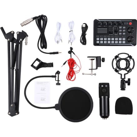 Kit de Microphone à Suspension, carte son professionnelle, ensemble de supports de Microphone et de bras de micro F998 Live noir