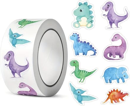 DW4Trading Stickerrol Schattige Dinosaurus 500 stuks - Sluitstickers - Ø 2,5 cm