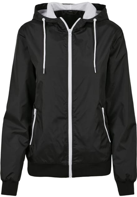 Build Your Brand - Windrunner Dames Hoodie met Rits - Black/White maat S