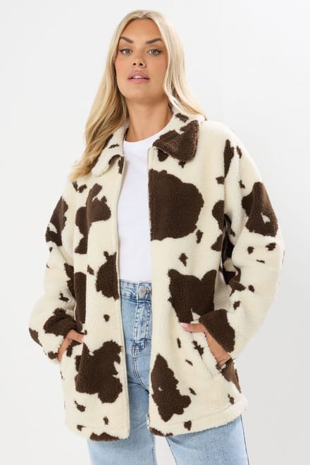Yours Natural Bruine Koeienprint Teddy Borg Jas Size 48