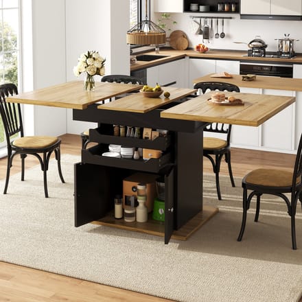 REDOM - Uitschuifbare Eettafel - Met Opbergruimte En Lades - Modern - Voor Eetkamer - MDF - Zwart - 110-140 X 80 Cm