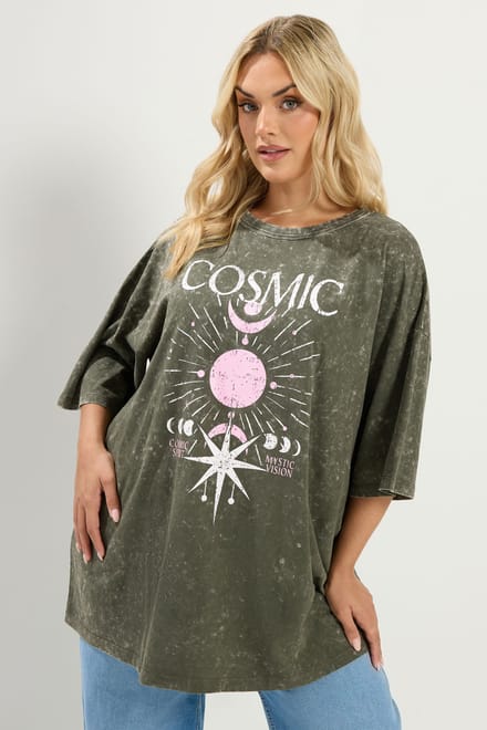 Yours Green Acid Wash 'Cosmic' Oversized Tshirt Size 66-68