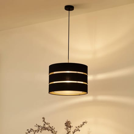 Lindby - hanglamp - 1licht - Stof, metaal - H: 28 cm - E27 - zwart, goud