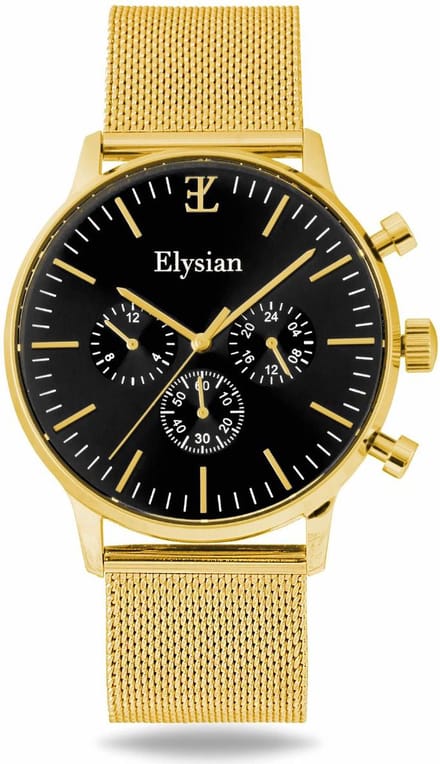 Elysian Heren horloge Goud 43mm - Mesh - Saffierglas - 5ATM Waterdicht